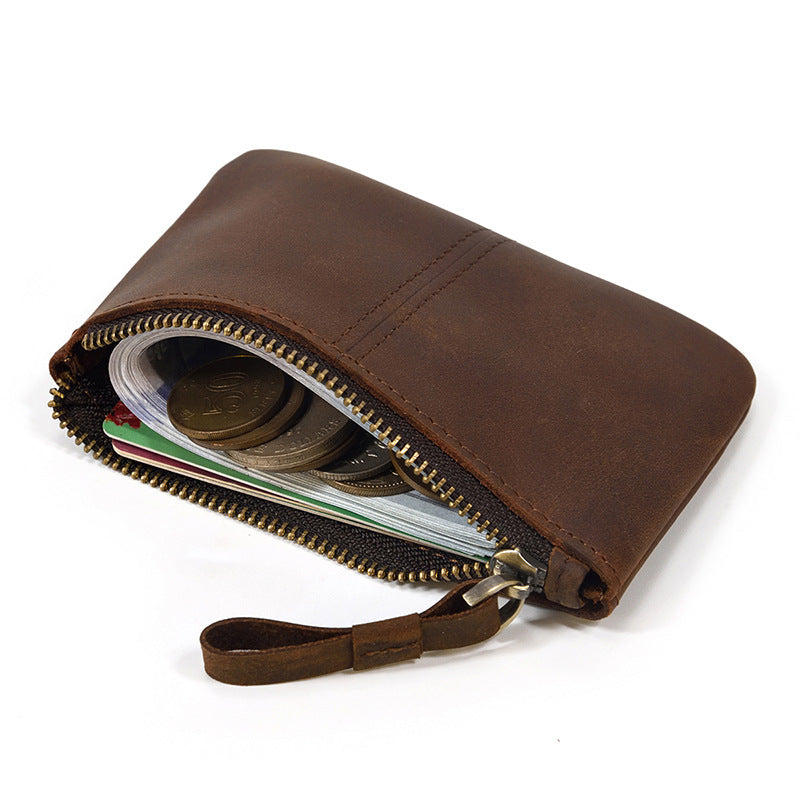 Cowhide zipper coin purse