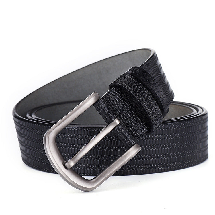 All-match men&#39;s two-layer cowhide embossed belt
