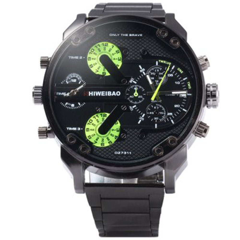 Men&#39;s Dual Time Zone Steel Band Waterproof Watch