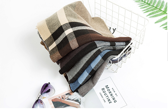 All-match Simple Men&#39;s Plaid Warm Scarf