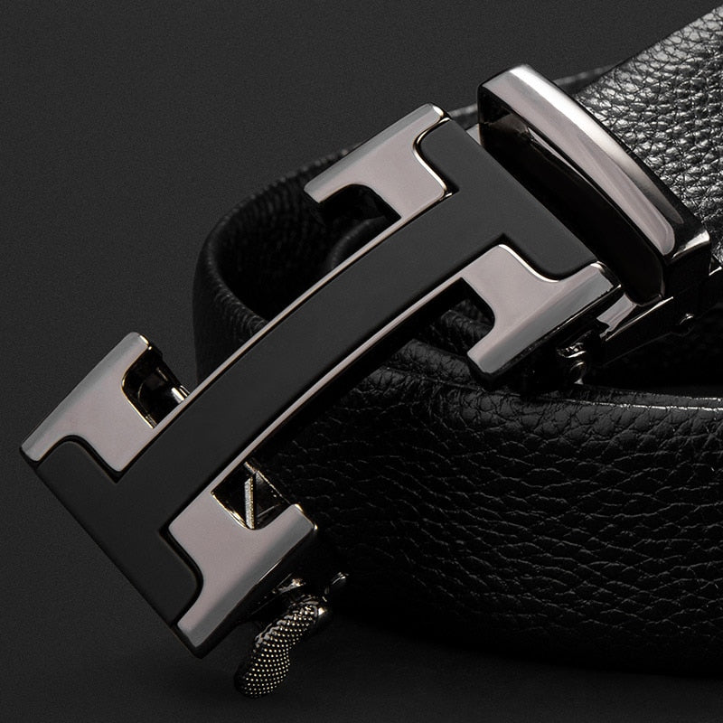 Automatic buckle men&#39;s belt leather lychee pattern