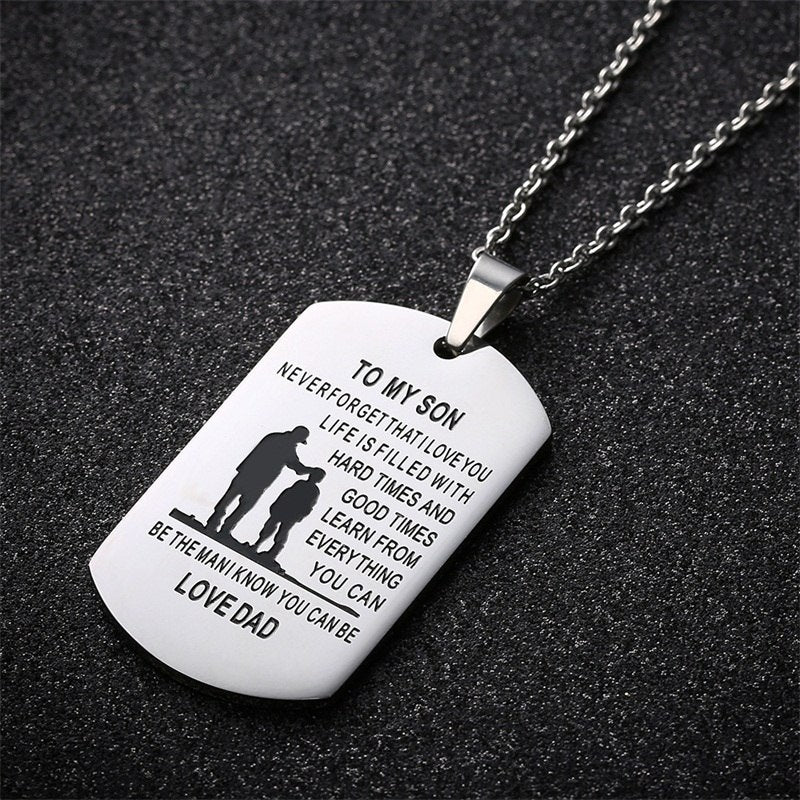 TO MY SON Stainless Steel Pendant Necklaces Engrave Name Love Dad Mum ID Tag Necklaces Customized  Jewelry