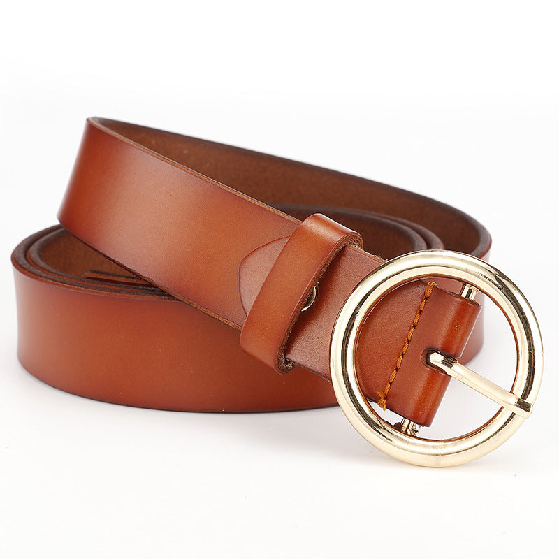 Women&#39;s belt female wide leather casual wild student belt fashion round pin buckle with jeans belt
