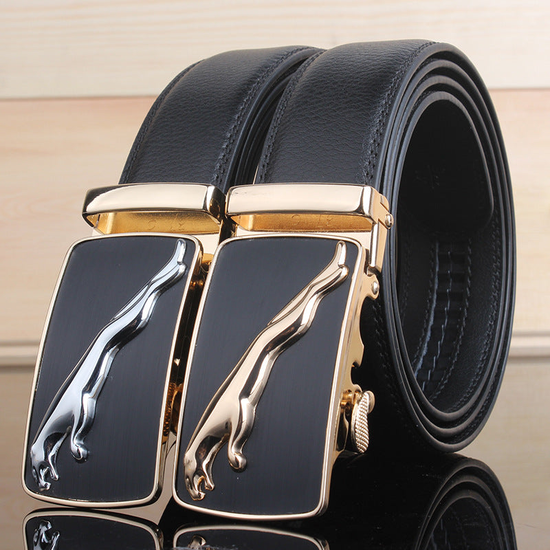 Men&#39;s belt leather automatic buckle Leopard pure leather belt