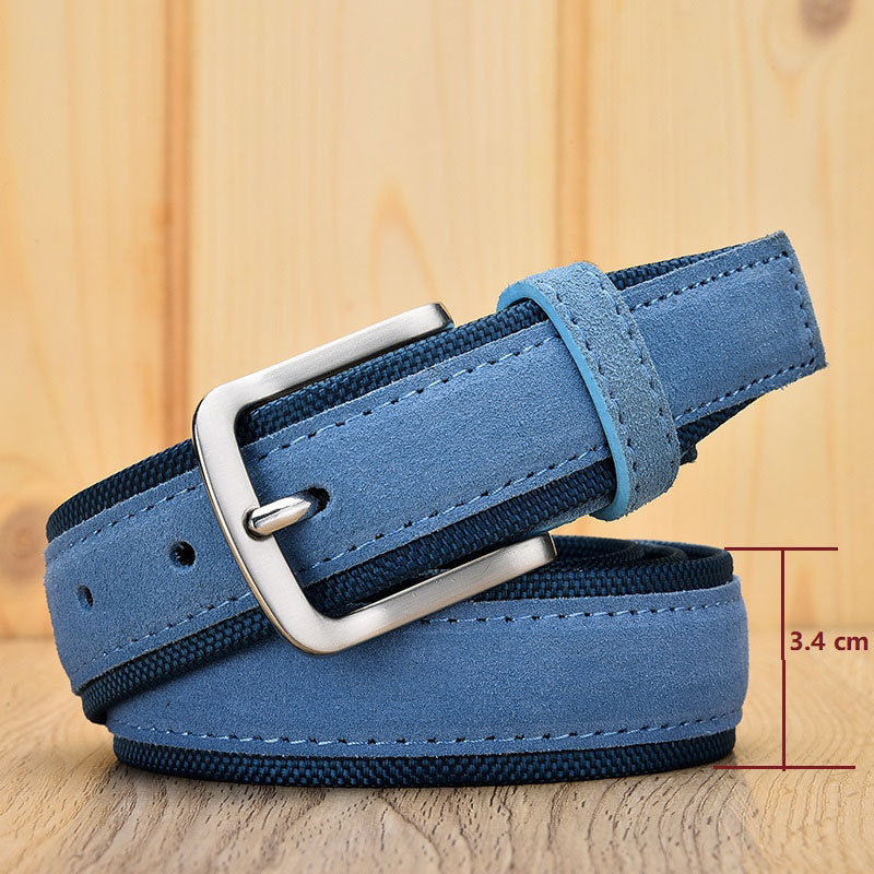 Suede Leather Buckle Oxford Cloth Men&#39;s Belt