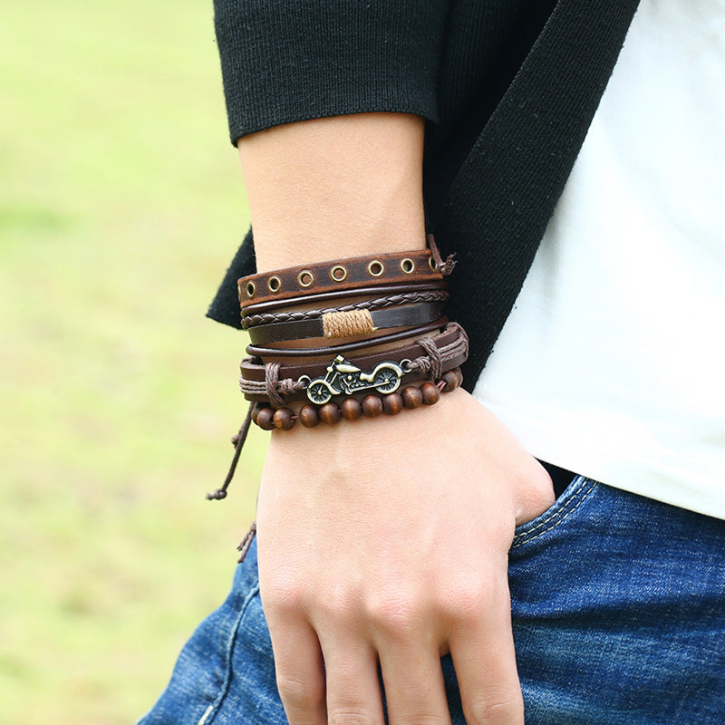 Vintage Braided 4-piece Cowhide Bracelet