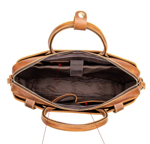Crazy Horse Leather Men&#39;s Briefcase New Handbag