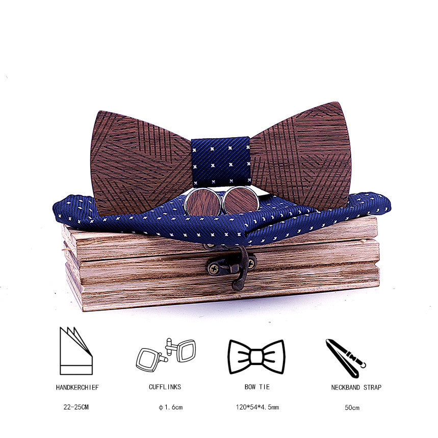 Black walnut line carved wooden bow tie