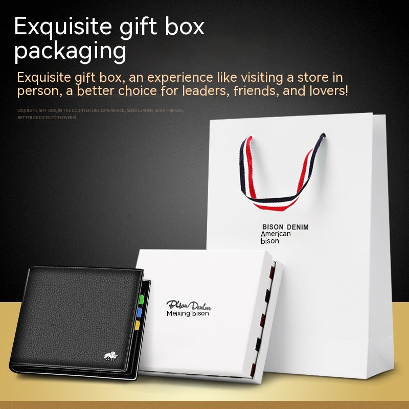 Wallet Men&#39;s Short First Layer Cowhide Multiple Card Slots