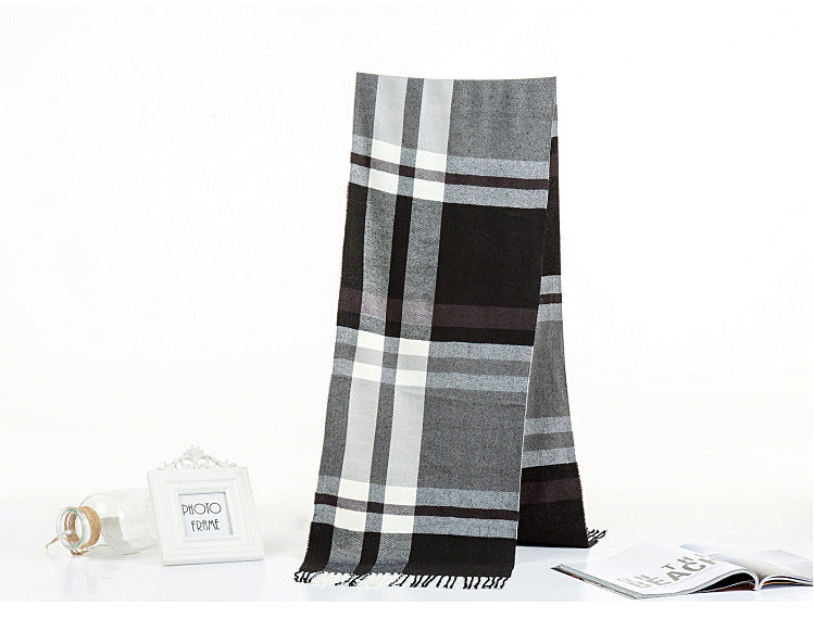 All-match Simple Men&#39;s Plaid Warm Scarf