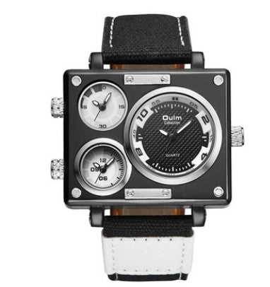 Men&#39;s Multi Time Zone Canvas Square Dial Plate Watch