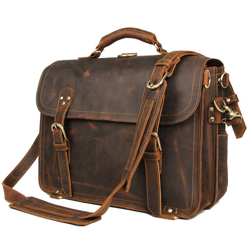 Genuine Leather Men&#39;s Bag Crazy Horse Leather Retro Men&#39;s One-shoulder Messenger Bag