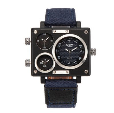 Men&#39;s Multi Time Zone Canvas Square Dial Plate Watch
