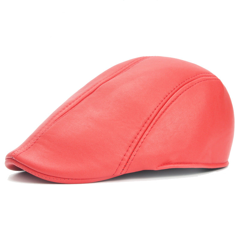 Vintage Pu Leather Solid Beret Cap