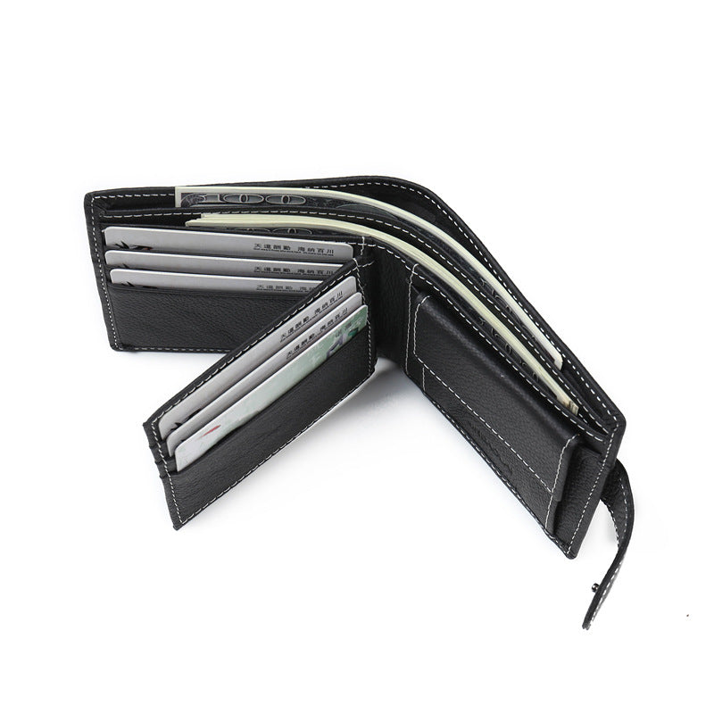 Men&#39;s leather wallet with zipper and buckle