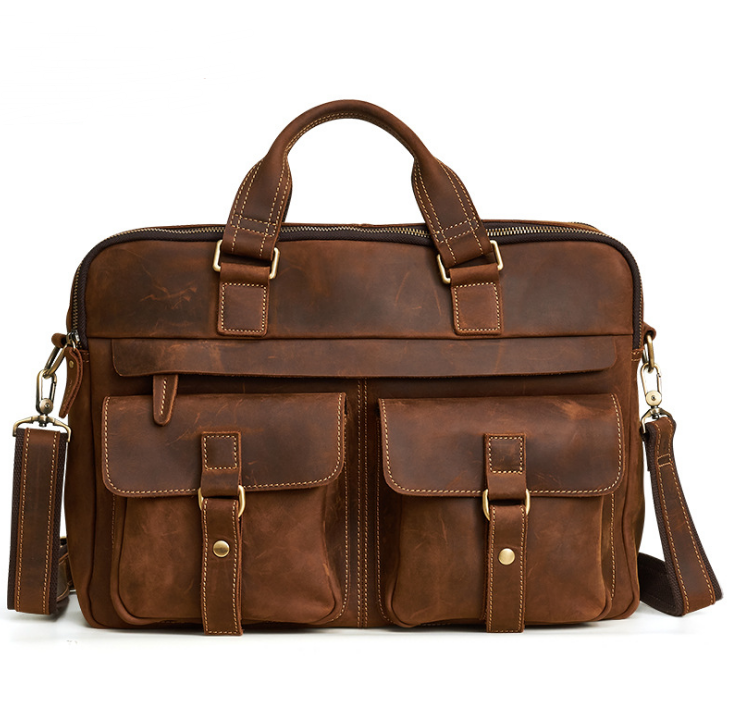 Genuine men&#39;&#39;s bags retro men&#39;&#39;s business bags briefcase cowhide oblique Bag 15.6 inch Laptop Bag