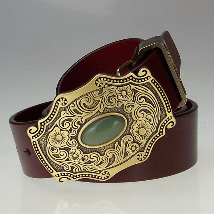 Casual Pure Copper Inlaid Jade Buckle Men&#39;s Belt