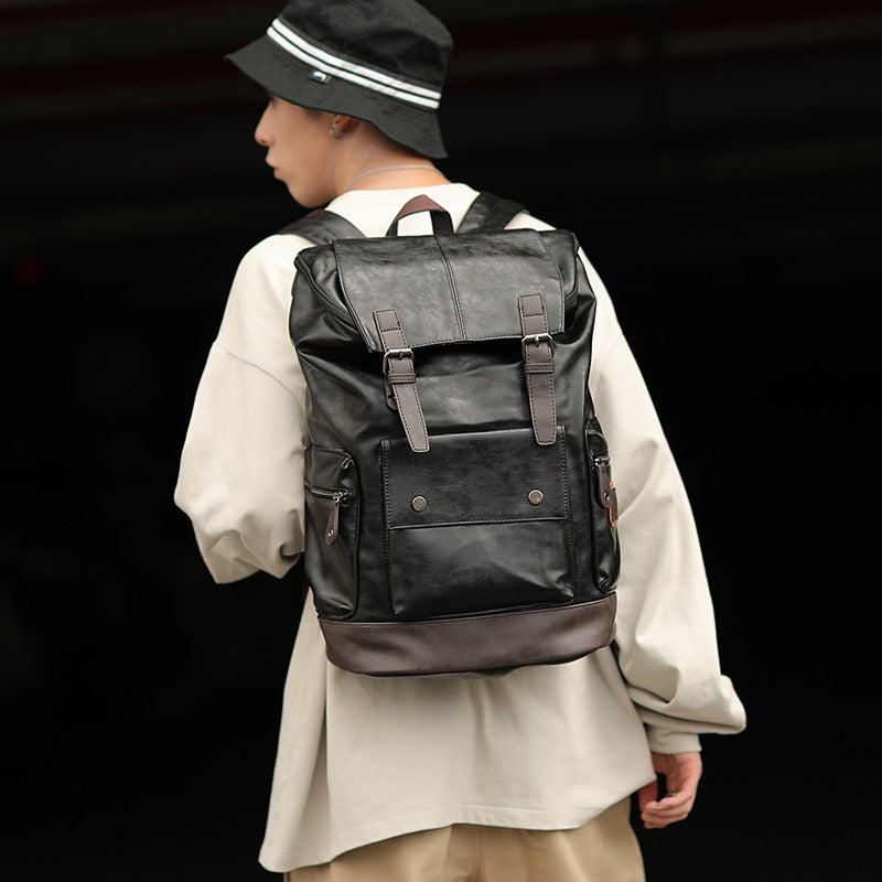 Men&#39;s Leather High Quality Backpack Youth Travel School Laptop Bags