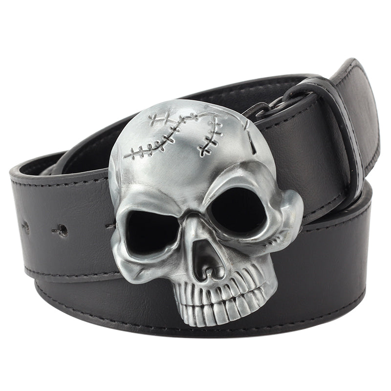Skull head leather belt