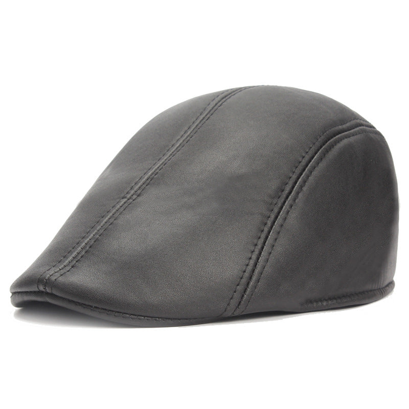 Vintage Pu Leather Solid Beret Cap