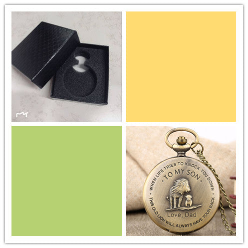 TO MY SON Theme Lion Pattern Necklace Quartz Pocket Watch