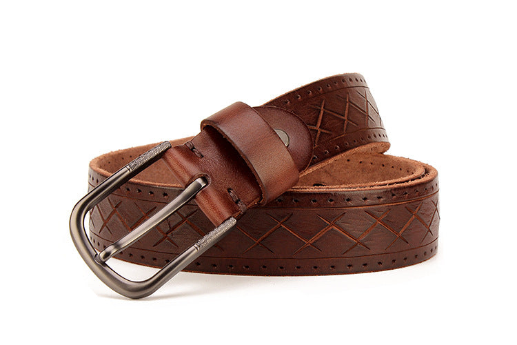Men&#39;s leather pin buckle head leather
