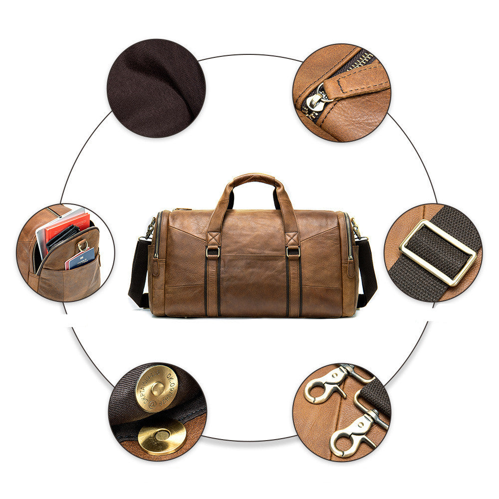 Genuine Leather Men&#39;s Business Travel Handbag Top Layer Cowhide One-shoulder Travel Bag Duffel Bag