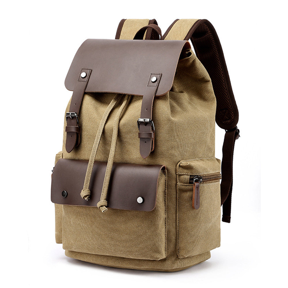 Casual Canvas Backpack Men&#39;s Business Laptop Bag With Buckle Drawstring Design