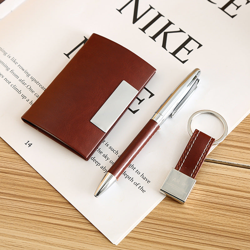 Notebook Signature Pen Suit Keychain Business Card Holder Four-piece Set Gift Set