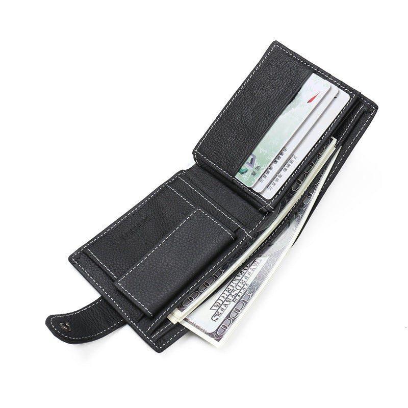 Men&#39;s leather wallet with zipper and buckle