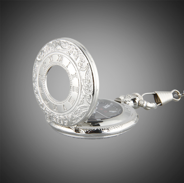 Large black classic Roman word double pocket watch Vintage necklace Men&#39;s and women&#39;s antique pocket watch