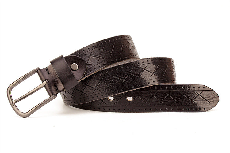 Men&#39;s leather pin buckle head leather