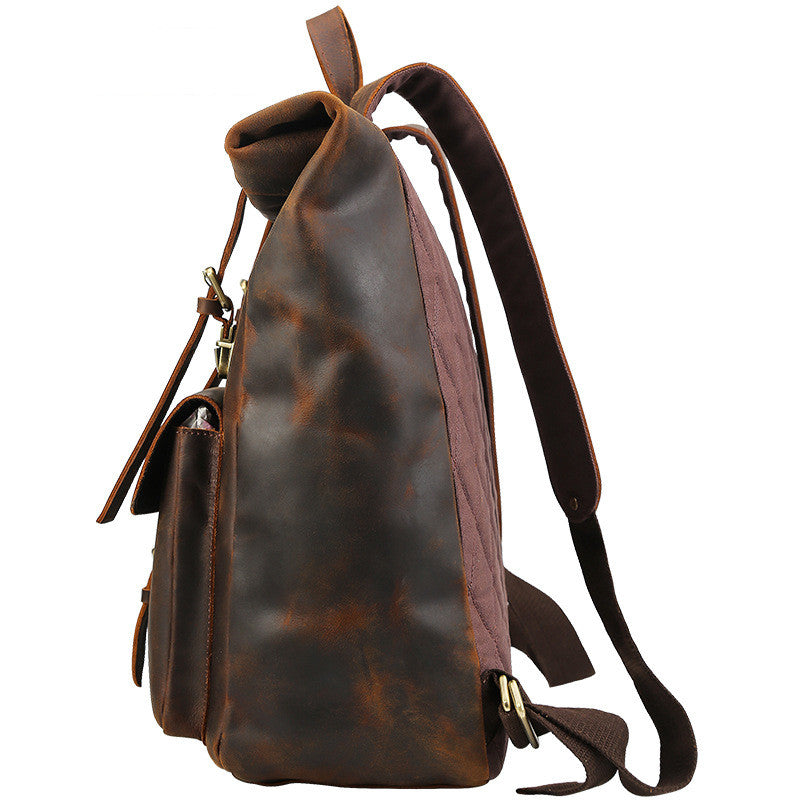 Men&#39;s Crazy Horse Leather Travel Backpack