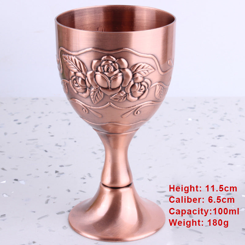 European Style Three-dimensional Carved Handmade Copperware Crafts Wine Set Copper Wine Glass Mini Goblet White Wine Glass