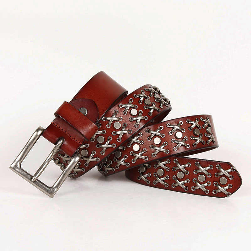 Rivet Waistband Women&#39;s Head Leather Knight Belt