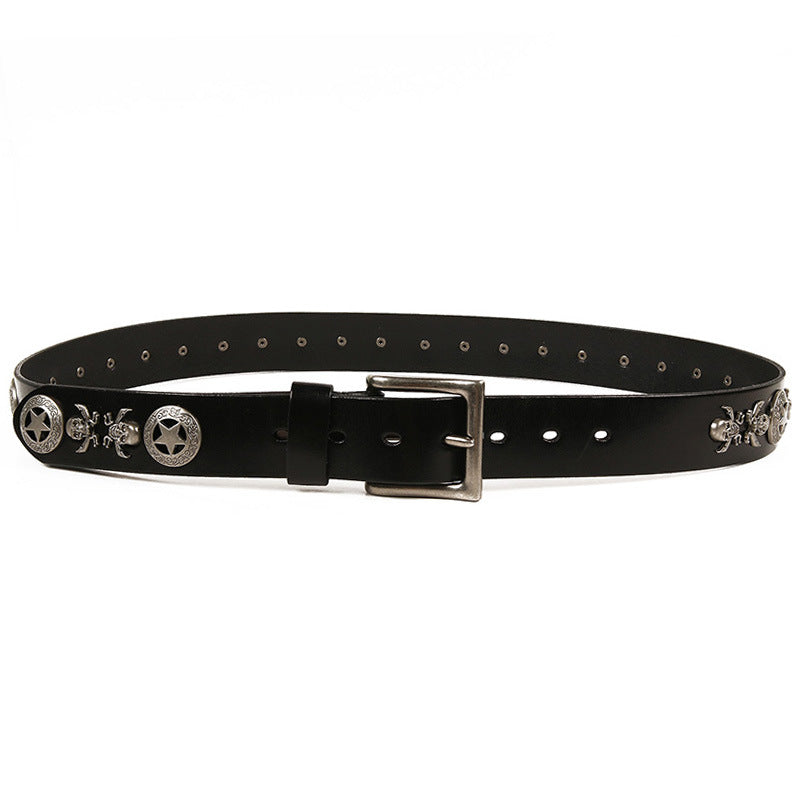Unisex Men&#39;s And Women&#39;s Leather Belt With Rivets