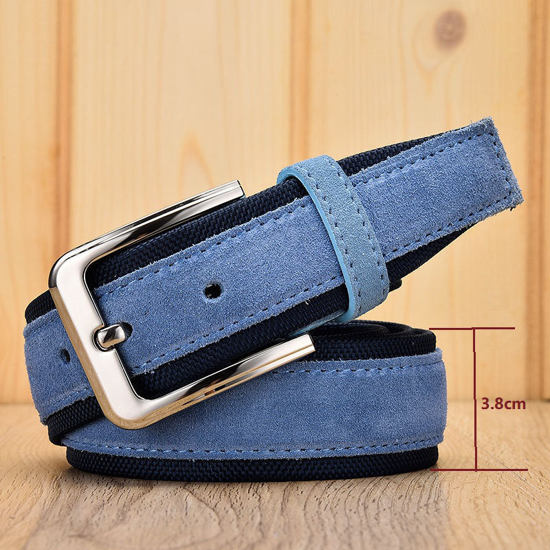 Suede Leather Buckle Oxford Cloth Men&#39;s Belt