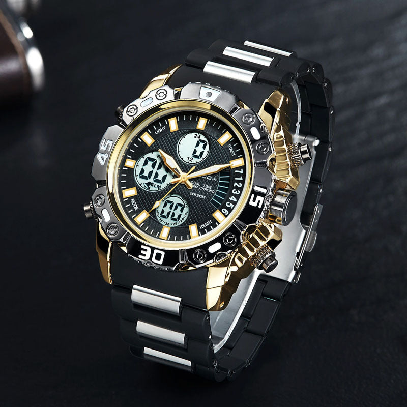 Electronic double display quartz watch men&#39;s steel belt business watch