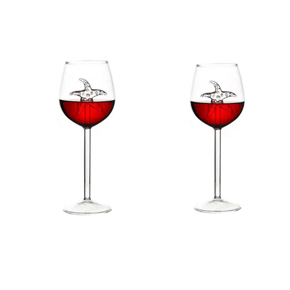Sea Horse Starfish Dolphin Red Wine Glass Cup