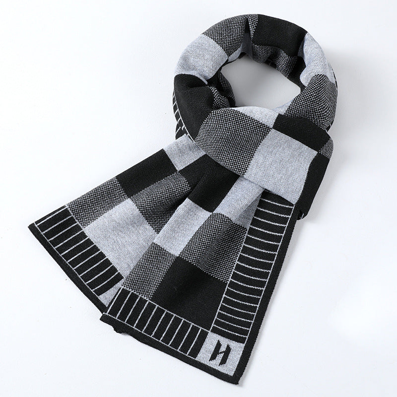 Cashmere Plaid Long Men&#39;s Scarf With Neck
