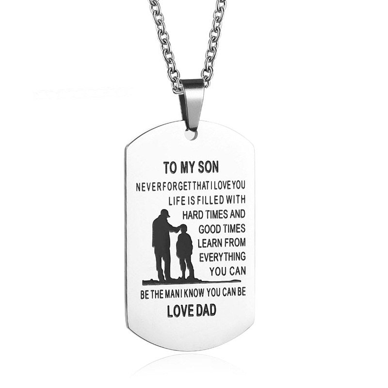 TO MY SON Stainless Steel Pendant Necklaces Engrave Name Love Dad Mum ID Tag Necklaces Customized  Jewelry