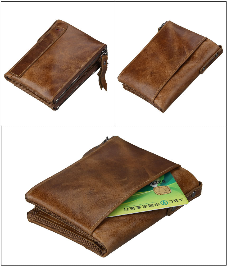 Men&#39;s wallet Short men&#39;s wallet Anti-theft brush leather wallet men