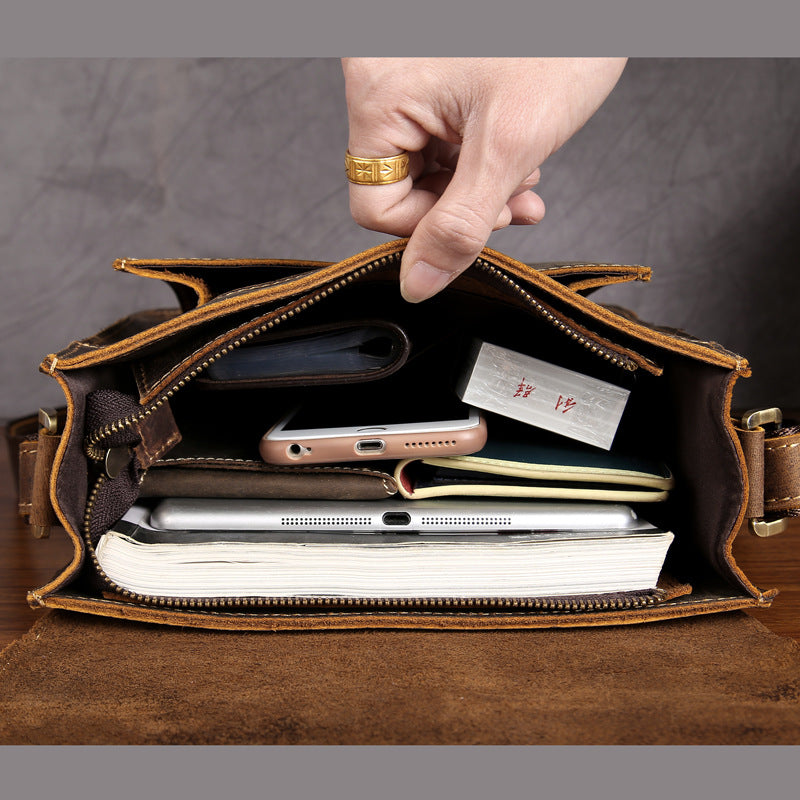 Men&#39;s Retro Leather Mad Horse One Shoulder Bag Messenger Bag