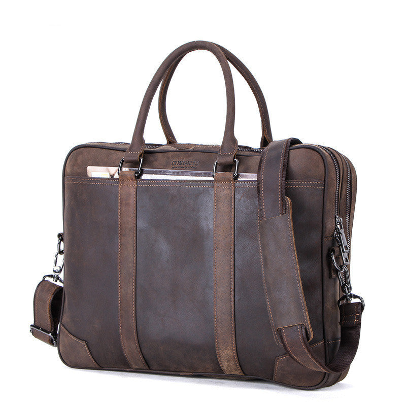Leather Men&#39;s Business Briefcase Multifunctional