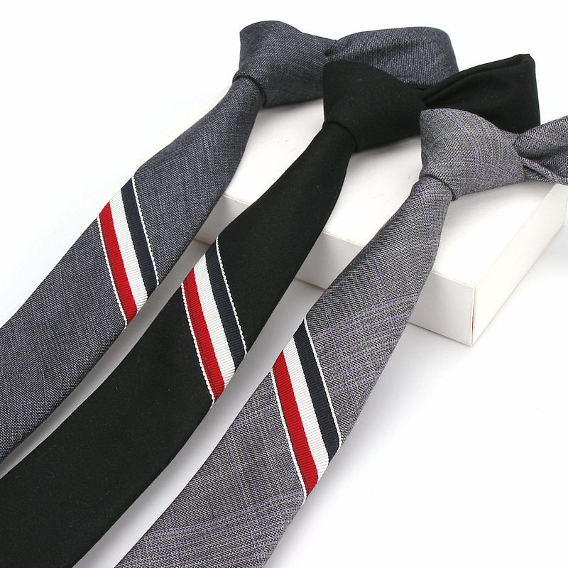 Men&#39;s And Women&#39;s British Super Narrow Casual Quality Cotton Tricolor Tie