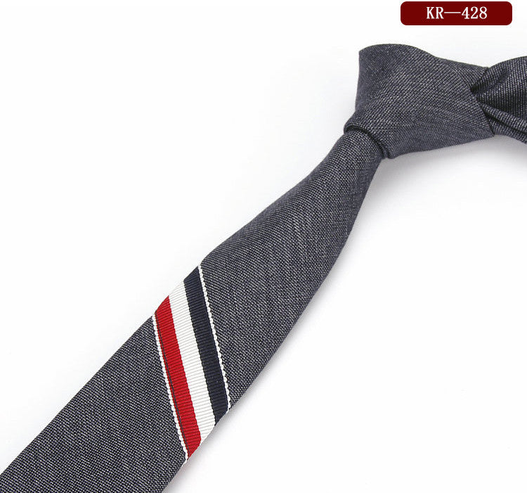Men&#39;s And Women&#39;s British Super Narrow Casual Quality Cotton Tricolor Tie