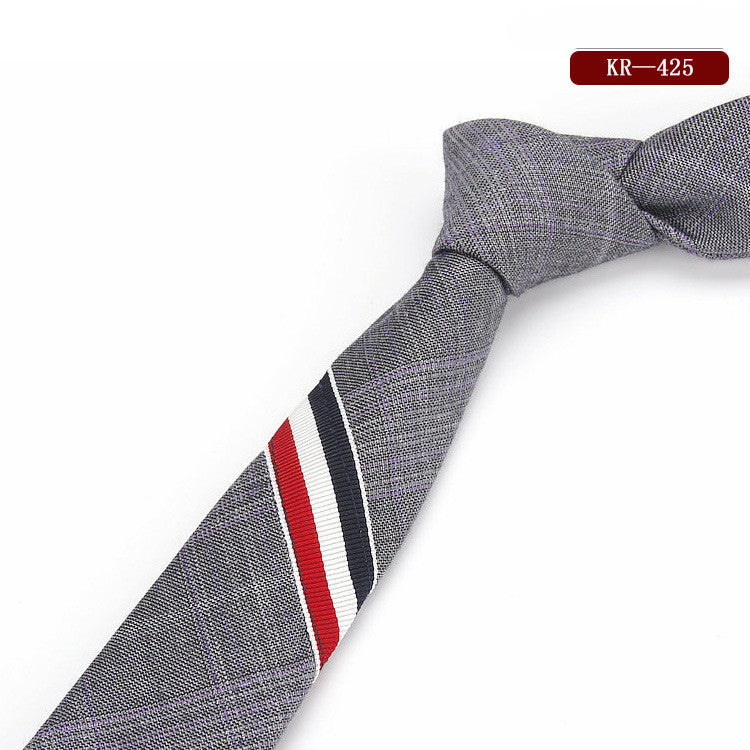 Men&#39;s And Women&#39;s British Super Narrow Casual Quality Cotton Tricolor Tie