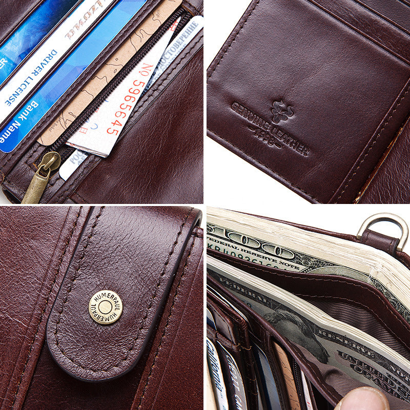 Leather Buckle Prevents Hotlinking Men&#39;s Wallet