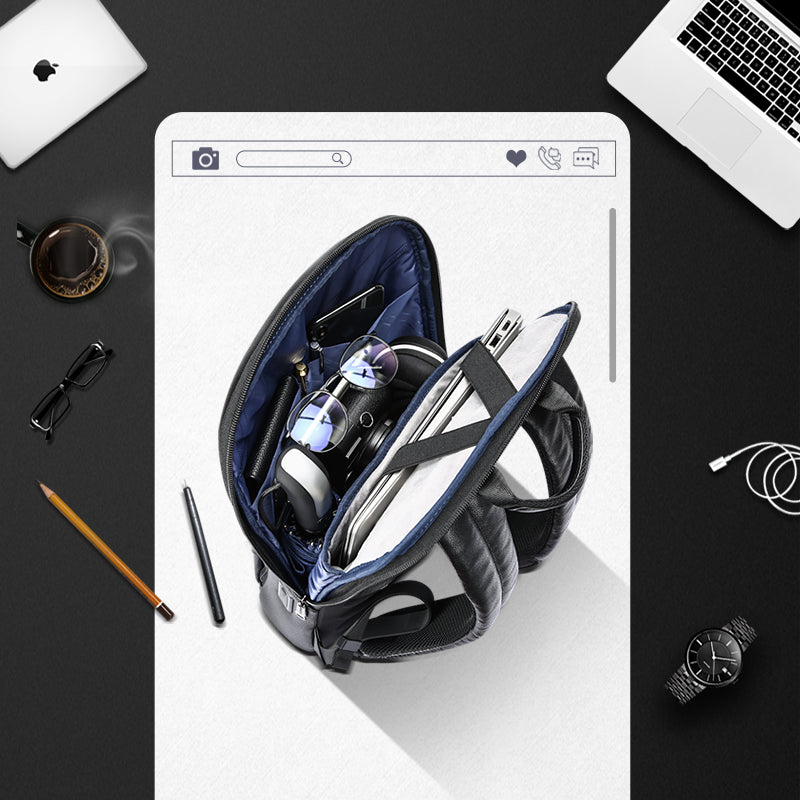 Layered Leather Backpack With Usb Charging