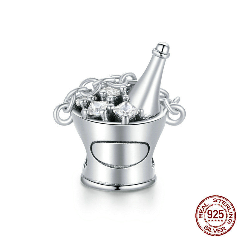 Wine Barrel Beaded Sterling Silver Charm Bracelet Simple Silver Beads